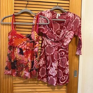 Sweet Pea Red and Pink Floral Blouses